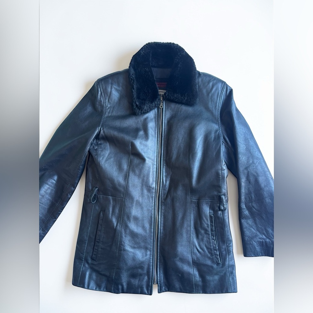 Laurence Roy Leather Jacket Women's Fur Collar Coat Medium
